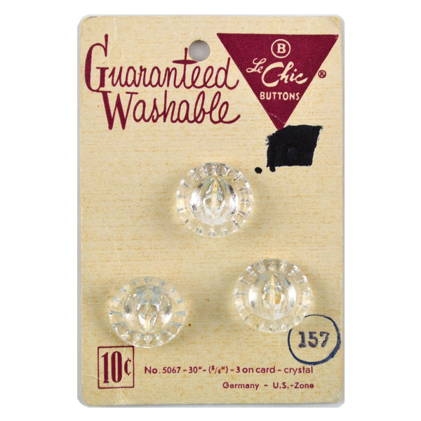 Vintage Le Chic Clear Crystal Carded Buttons 3 on Card No 5067 Size 30 - Avid Vintage