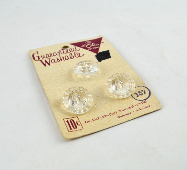 Vintage Le Chic Clear Crystal Carded Buttons 3 on Card No 5067 Size 30 - Avid Vintage