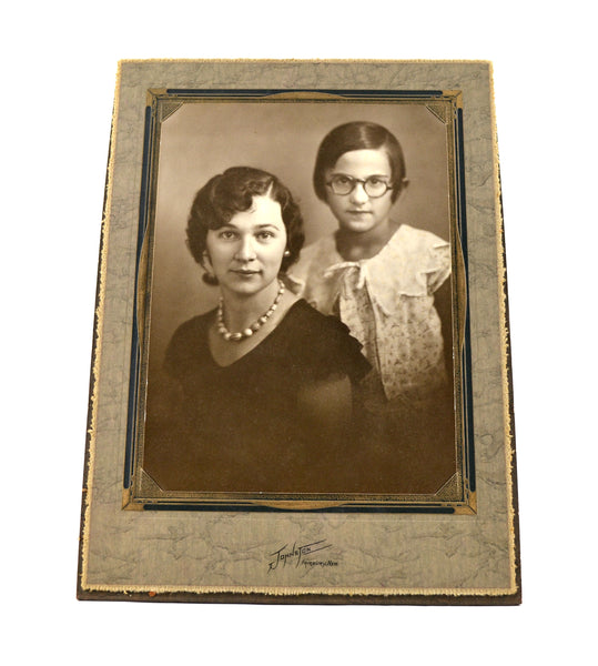 Vintage 1930s Photograph in Cardboard Photo Folder Frame Mother and Daughter - Avid Vintage