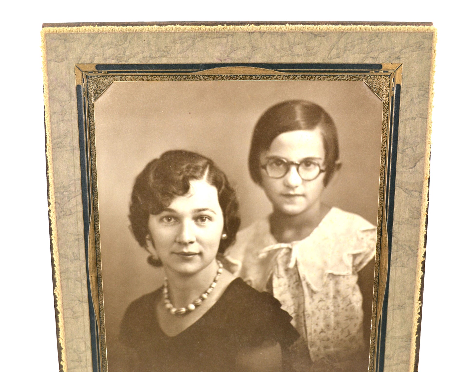 Vintage 1930s Photograph in Cardboard Photo Folder Frame Mother and Daughter - Avid Vintage