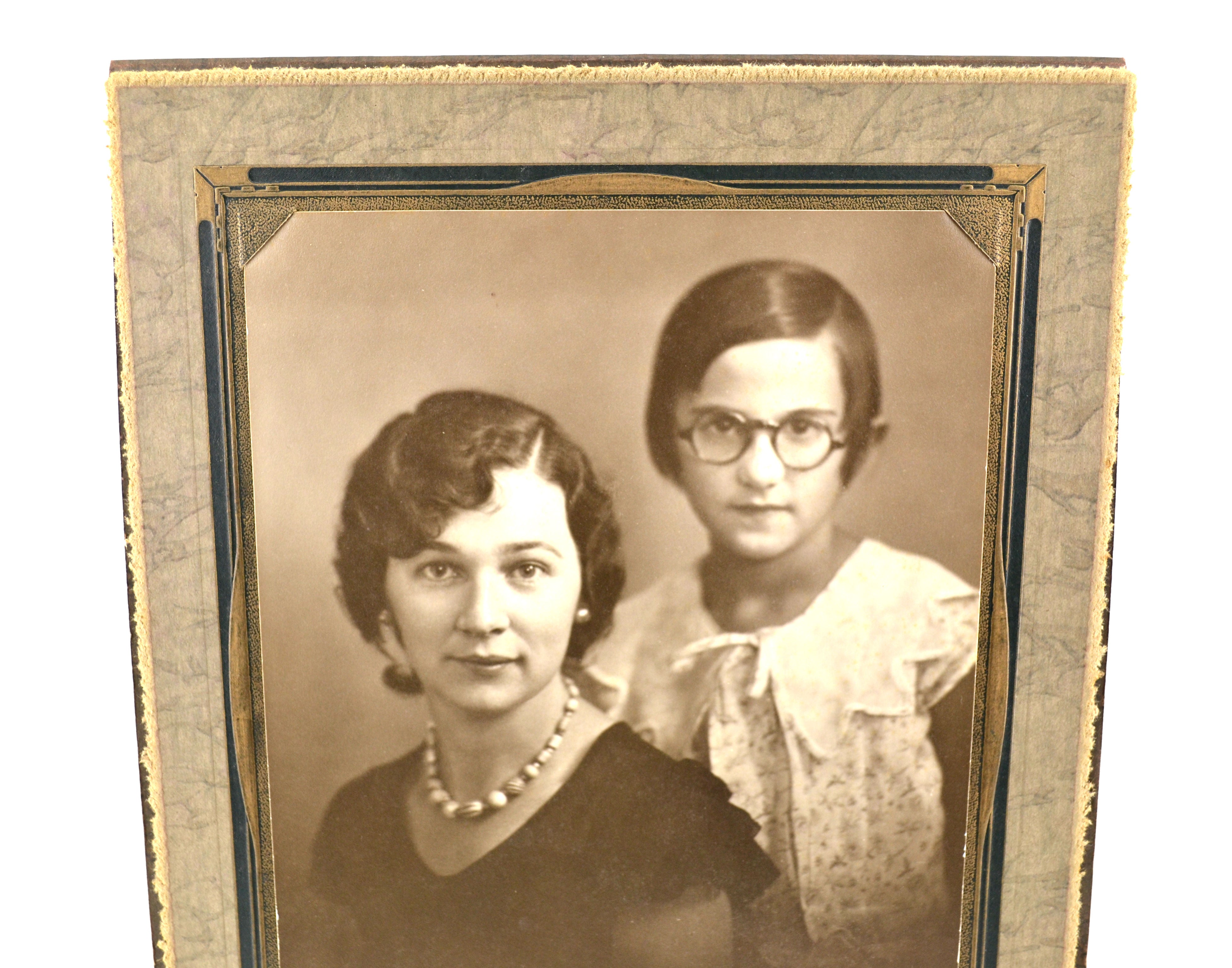 Vintage 1930s Photograph in Cardboard Photo Folder Frame Mother and Daughter - Avid Vintage