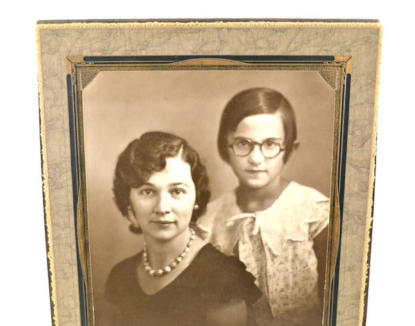Vintage 1930s Photograph in Cardboard Photo Folder Frame Mother and Daughter - Avid Vintage