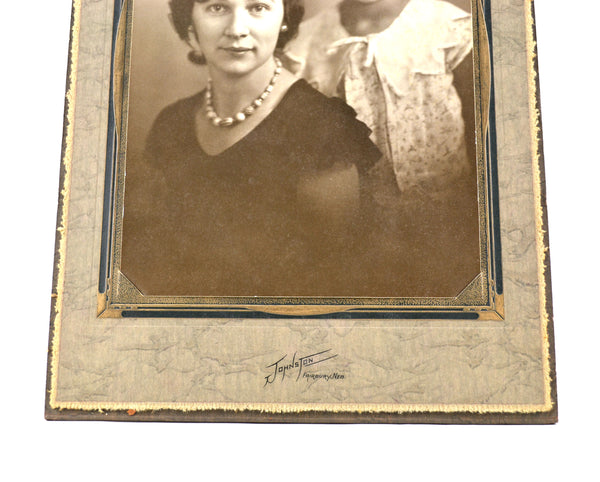 Vintage 1930s Photograph in Cardboard Photo Folder Frame Mother and Daughter - Avid Vintage