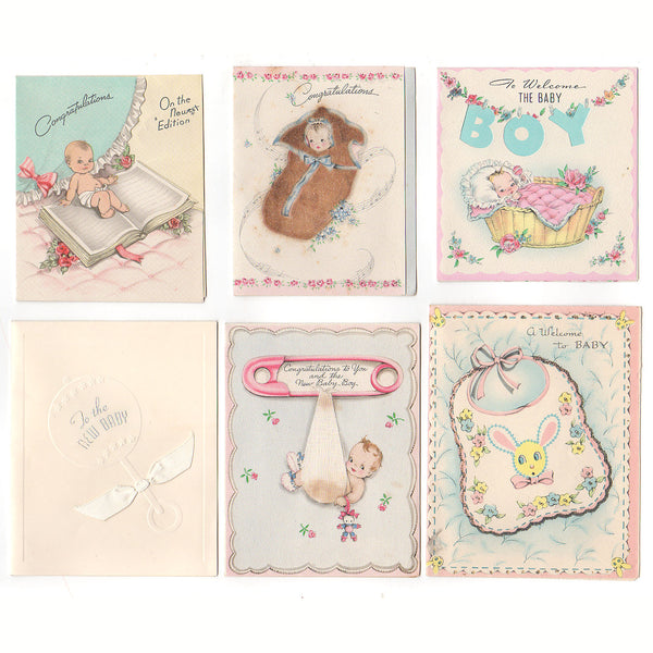 Vintage 1950s New Baby Congratulation Greeting Cards Lot of 6 All Used - Avid Vintage