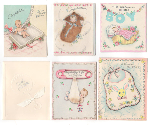 Vintage 1950s New Baby Congratulation Greeting Cards Lot of 6 All Used - Avid Vintage