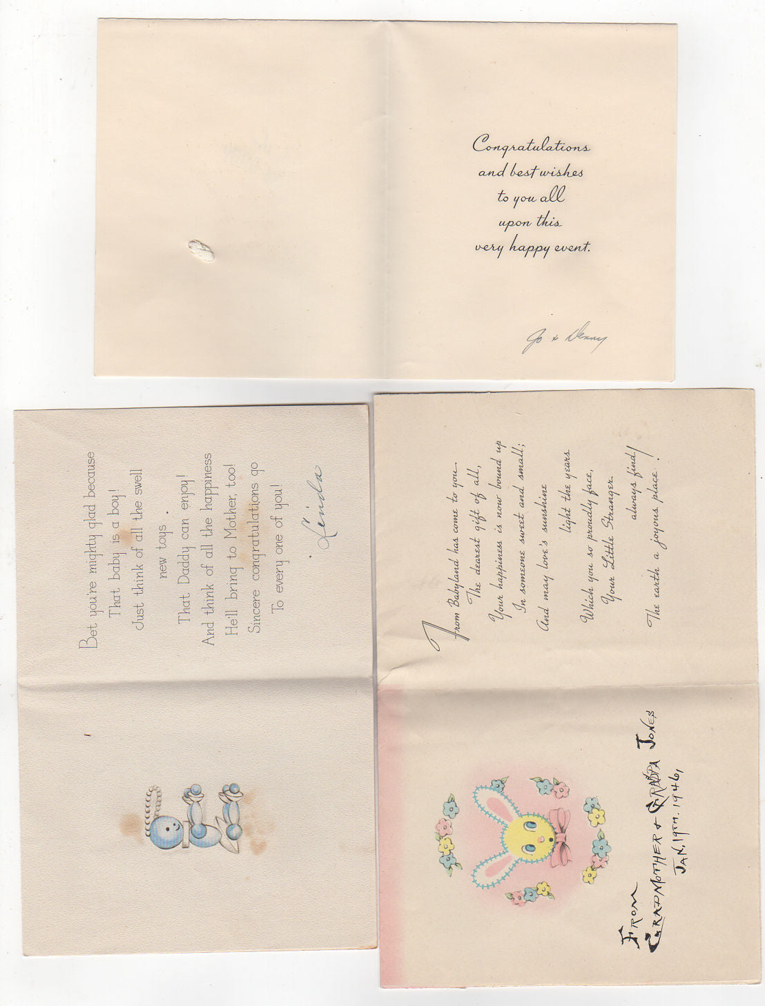 Vintage 1950s New Baby Congratulation Greeting Cards Lot of 6 All Used - Avid Vintage