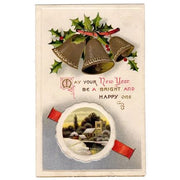 Vintage 1900s Christmas Postcard Winter Church Scene Holiday Greeting Gold Bells - Avid Vintage