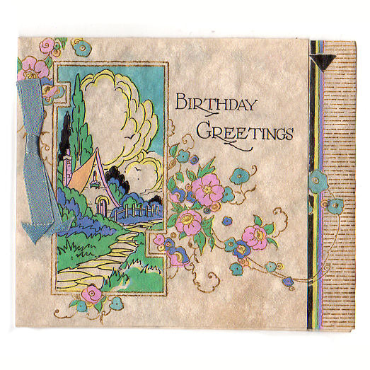 Vintage Rust Craft 1930s Art Deco Brithday Card Cottage and Winding Path - Avid Vintage