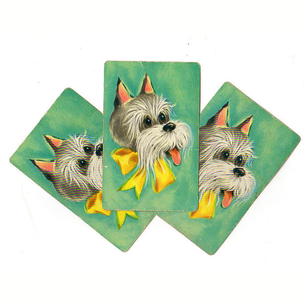 Vintage Terrier Dog in Yellow Bow Single Swap Playing Cards Lot of 3 - Avid Vintage
