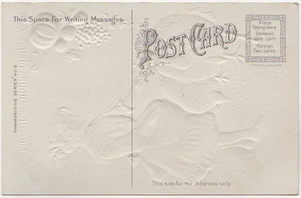 Vintage Thanksgiving Blessings Embossed Postcard Girl Feeds Turkeys Unused - Avid Vintage