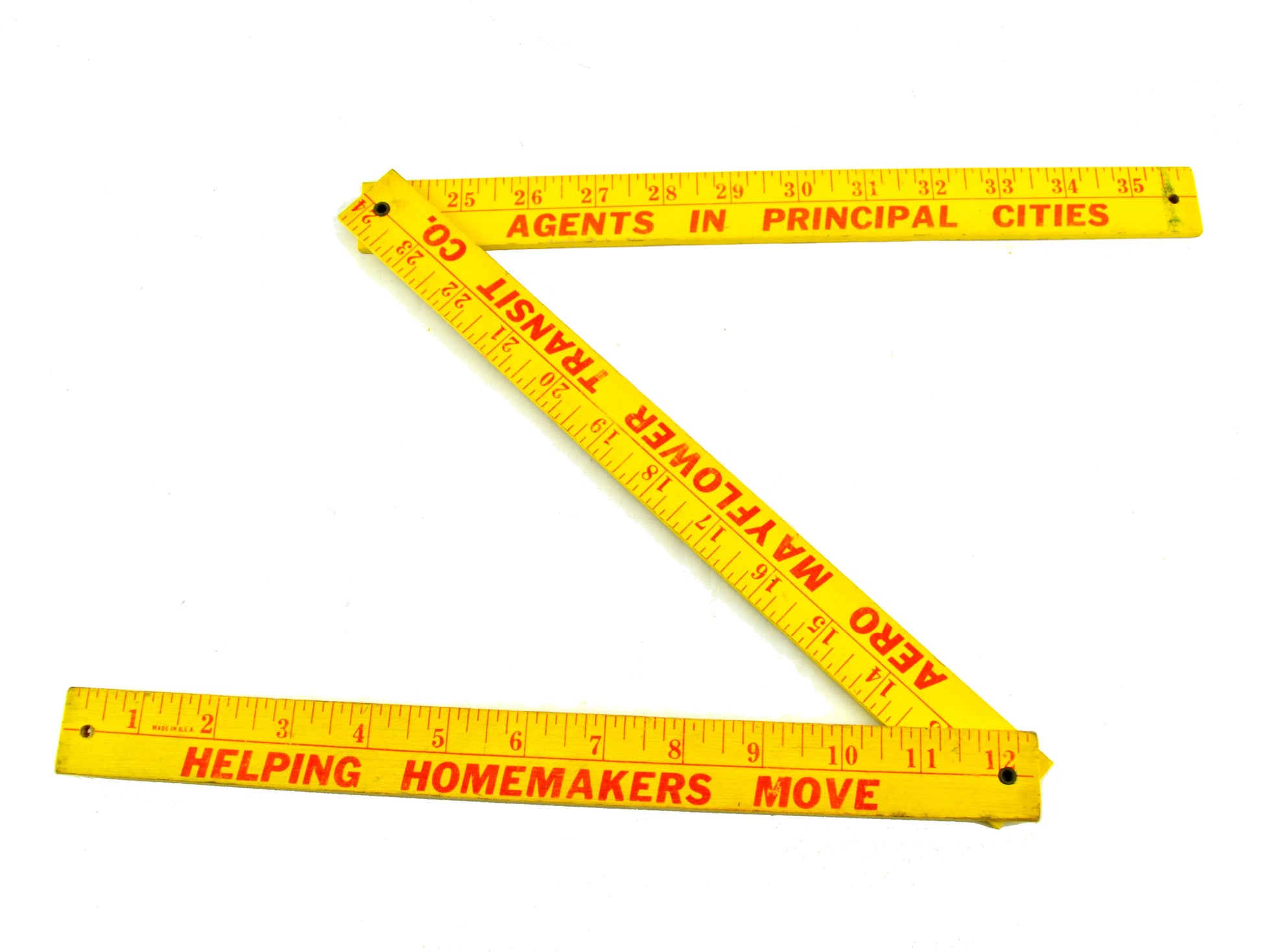 Vintage Tri Fold Folding Advertising Yardstick Aero Mayflower Transit Company Wooden Ruler - Avid Vintage