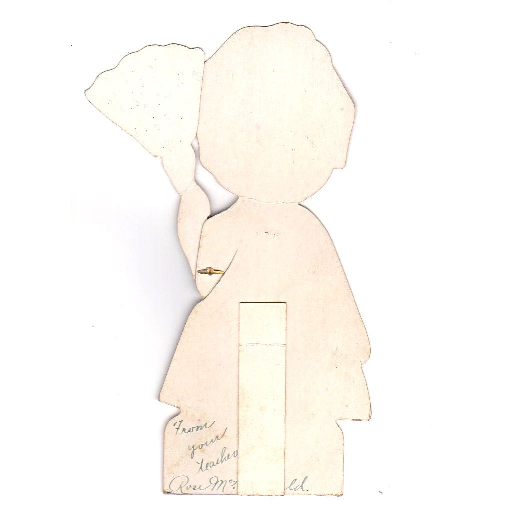 Vintage Valentine Card Girl Maid with Feather Duster Mechanical Easel Back - Avid Vintage