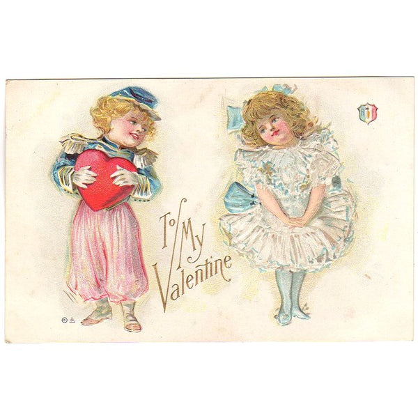 Vintage Valentines Day Postcard Boy Gives Heart to Girl Nation Series France - Avid Vintage