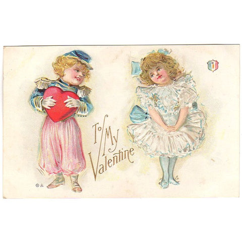 Vintage Valentines Day Postcard Boy Gives Heart to Girl Nation Series France - Avid Vintage