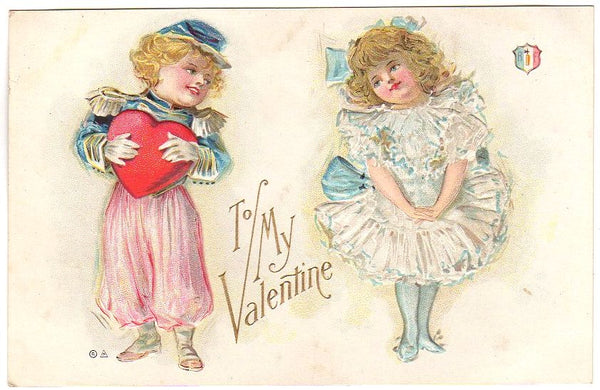Vintage Valentines Day Postcard Boy Gives Heart to Girl Nation Series France - Avid Vintage