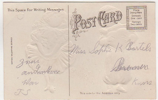 Vintage Valentines Day Postcard Boy Gives Heart to Girl Nation Series France - Avid Vintage