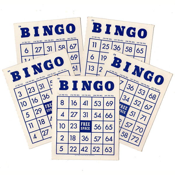 Vintage 1950s Whitman Blue and White Bingo Cards Lot of 5 - Avid Vintage