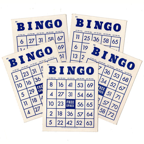 Vintage 1950s Whitman Blue and White Bingo Cards Lot of 5 - Avid Vintage