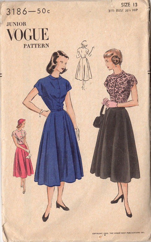 Bust 43 Vintage 1950's Simplicity 1426 Vestee Dress Pattern 