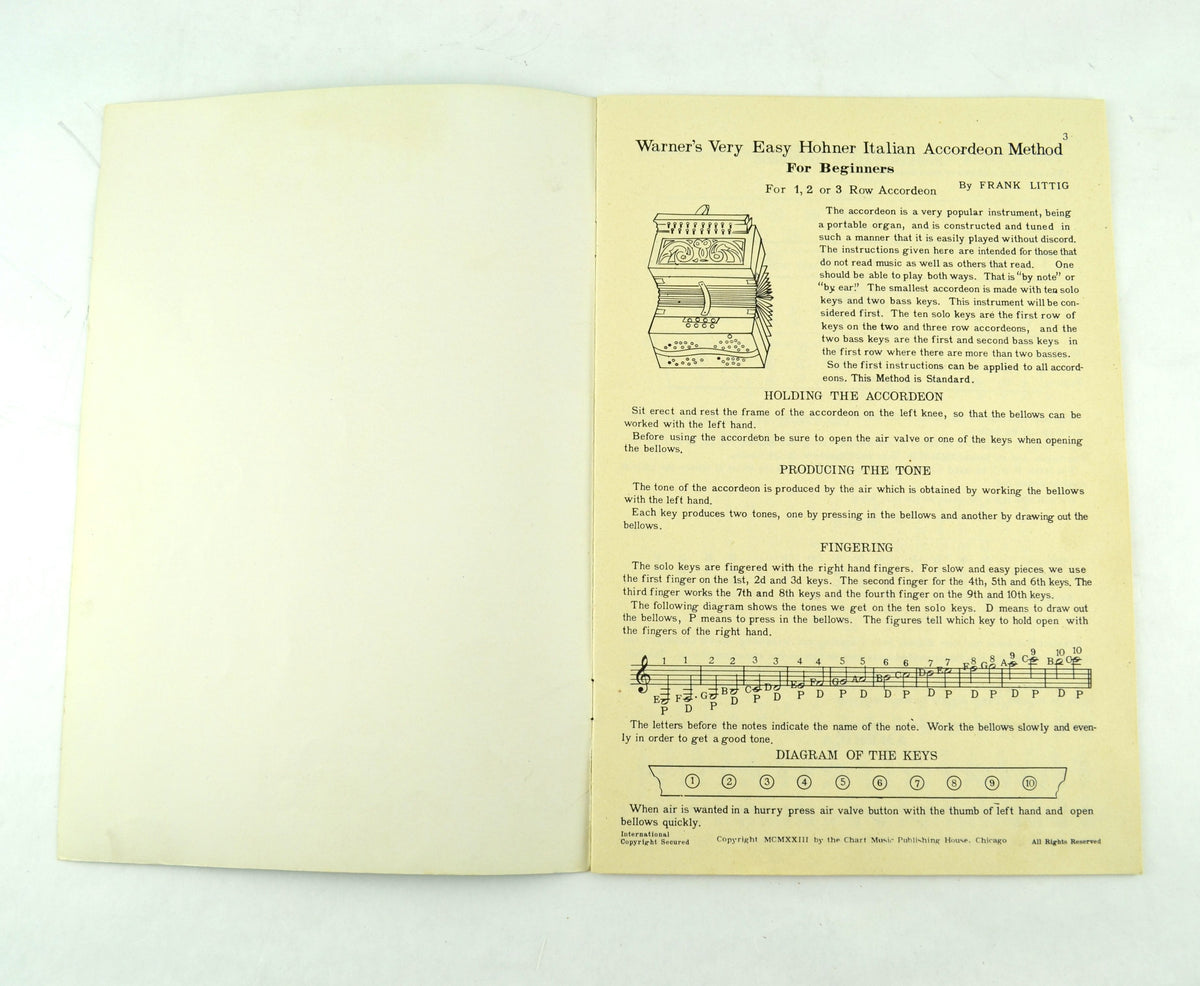 Warner's Italian Accordion 1923 Instruction Book Easy Method for Beginners - Avid Vintage