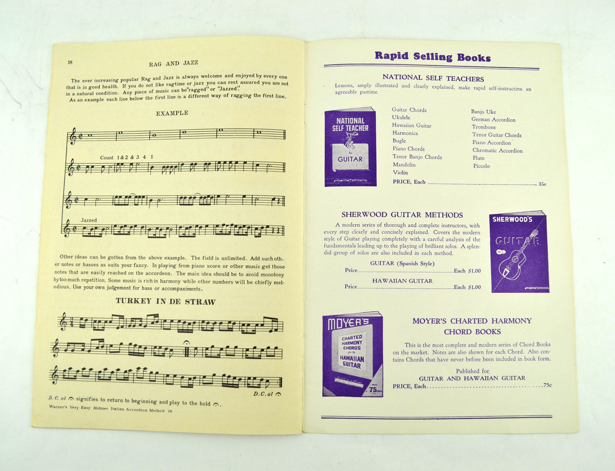 Warner's Italian Accordion 1923 Instruction Book Easy Method for Beginners - Avid Vintage