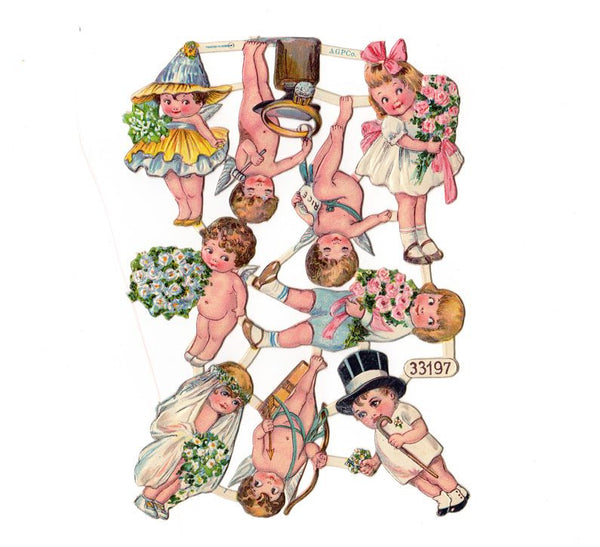 Vintage Wedding Die Cut Scrap Sheet Bride Groom Cherub Children Ephemera - Avid Vintage