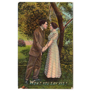 Won't You Say Yes Antique Romance Post Card Couple Holding Hands - Avid Vintage