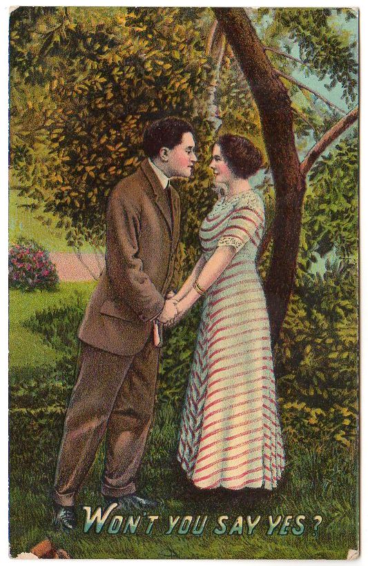 Won't You Say Yes Antique Romance Post Card Couple Holding Hands - Avid Vintage