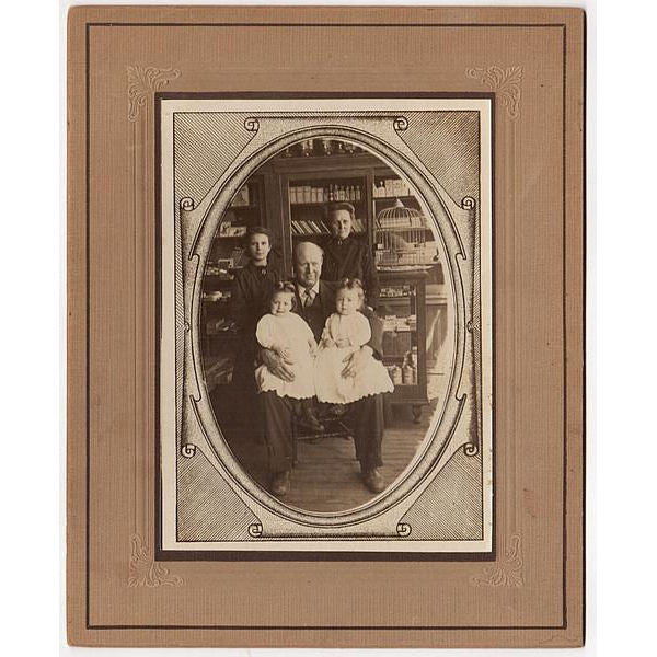 Woolsey Family 1900's Antique Mounted Photo Twin Boys Drug Store Interior Hubbell Nebraska - Avid Vintage