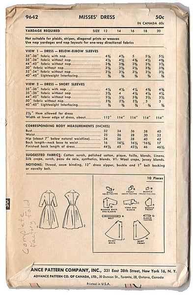 Vintage 1960s Advance Dress Pattern 9642 Sz 12 Bust 32 - Avid Vintage