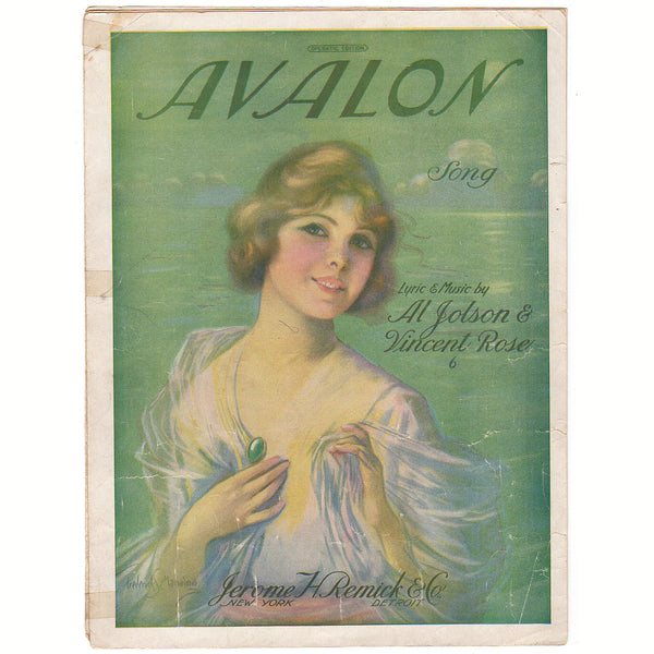 Avalon Vintage 1920s Sheet Music by Al Jolsen Frederick Manning Cover Art - Avid Vintage