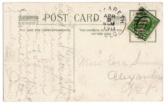 Vintage Romance Postcard Lady in Red Hat Couple at Fountain of Love - Avid Vintage