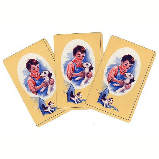 Vintage 1960s Little Boy and Dog Playing Cards Lot of 3 Dog House Smash Book Supply - Avid Vintage