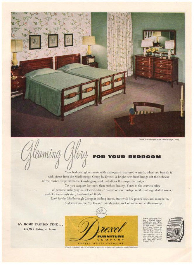 Vintage 1949 Drexel Furniture Magazine Print Ad Bedroom Furniture Dresser Beds Advertising - Avid Vintage