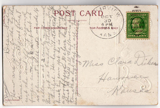 Vintage Good Wishes Greetings Postcard Photo Album on Ornate Gold Stand - Avid Vintage