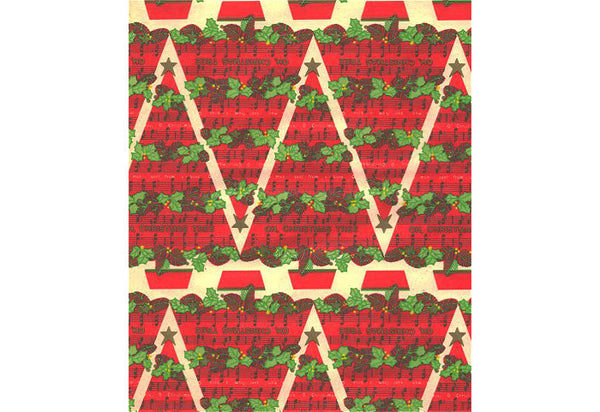 Christmas Wrapping Paper Musical Trees Red Vintage 1960s Gift Wrap - Avid Vintage