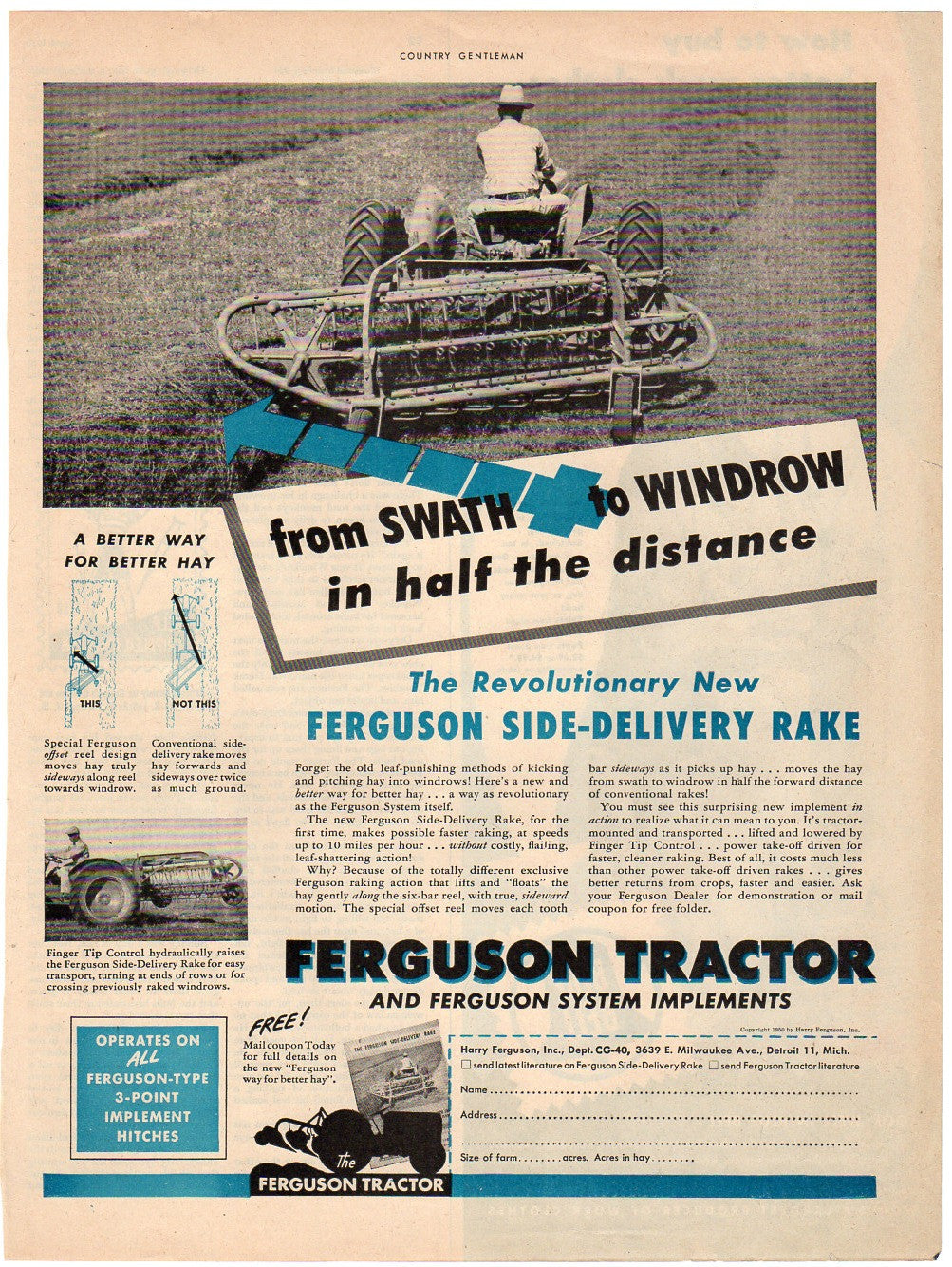 Vintage 1950 Ferguson Tractor Magazine Print Ad Farm House Decor - Avid Vintage