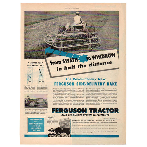 Vintage 1950 Ferguson Tractor Magazine Print Ad Farm House Decor