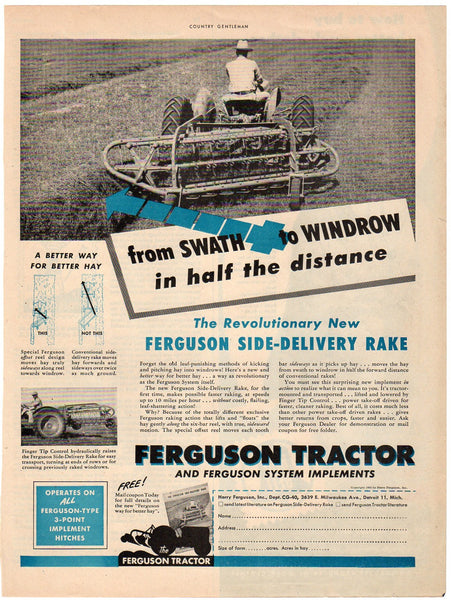 Vintage 1950 Ferguson Tractor Magazine Print Ad Farm House Decor - Avid Vintage