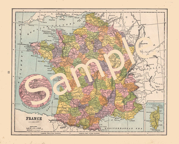 Antique 1800s Printable Color Map of France Regions Instant Download - Avid Vintage
