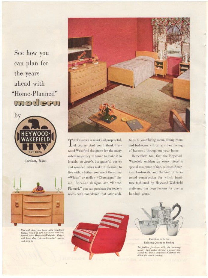 Vintage 1940s Heywood Wakefield Furniture Magazine Print Ad Firth Carpet Advertising - Avid Vintage