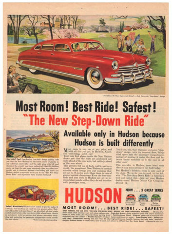 Vintage 1950 Red Hudson Step Down Magazine Print Ad 1950s Automobile Advertisement - Avid Vintage