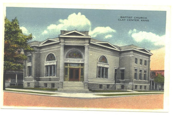Vintage 1910s Clay Center Kansas Postcard Baptist Church Unused - Avid Vintage