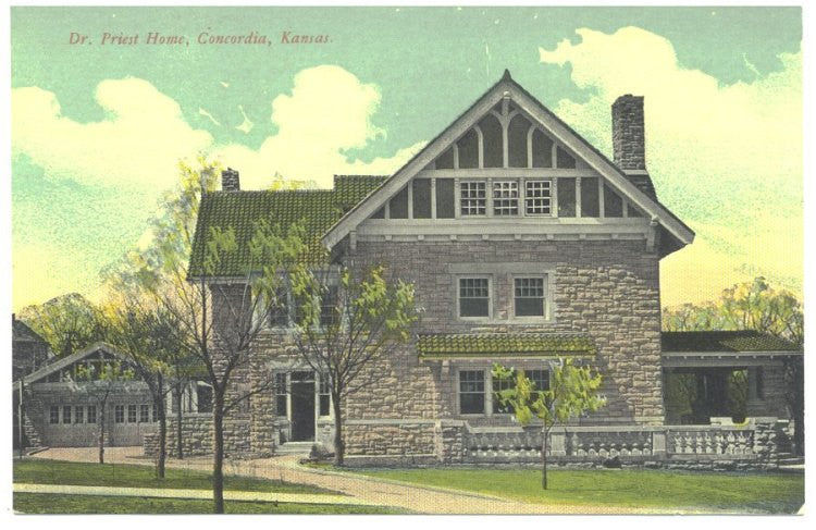 Vintage 1910s Concordia Kansas Postcard Dr Priest Home Town View Card No 966 Unused - Avid Vintage