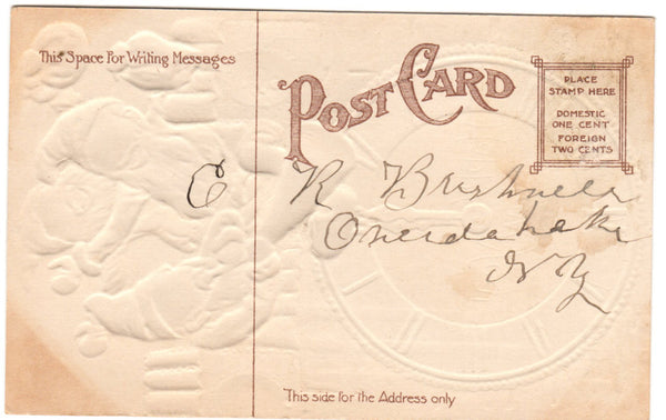 New Year Gnomes Antique 1910s  Embossed Postcard Horn Clock - Avid Vintage