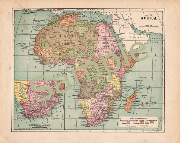 1900 Printable Antique Map of Africa Instant Digital Download Home Library Decor - Avid Vintage