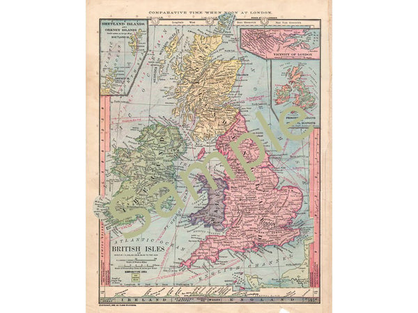 Antique 1885 Printable Map of British Isles Ireland England Wales Scotland UK Instant Download - Avid Vintage
