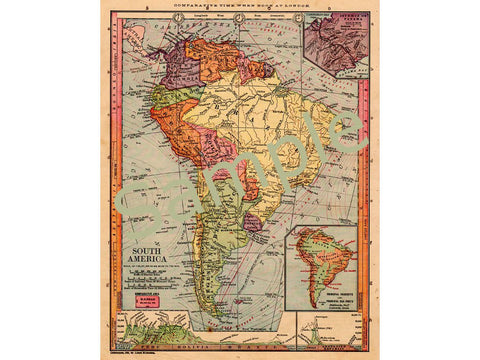 Antique 1885 Printable Map of South America Ecuador Colombia Brazil Peru Argentina Chile Uruguay - Avid Vintage