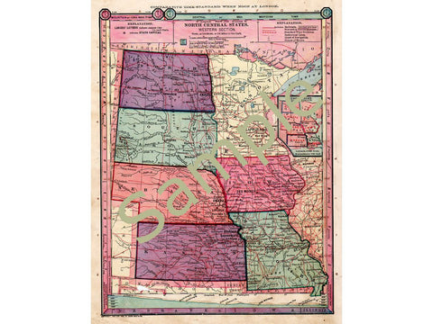 Printable 1885 Map of North Dakota South Dakota Nebraska Kansas Minnesota Iowa Missouri - Avid Vintage