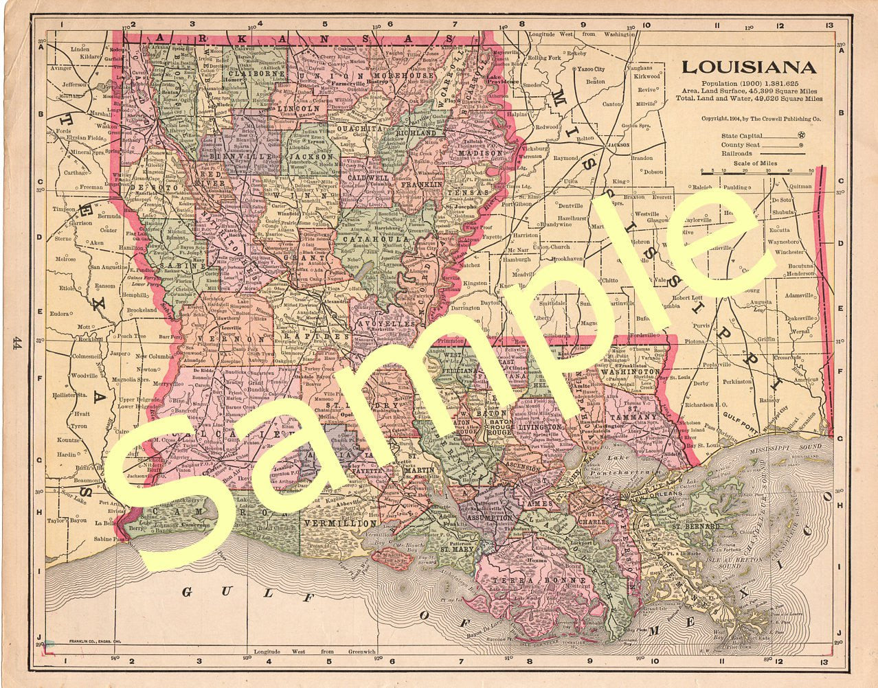 1900 - Louisiana - Antique Map